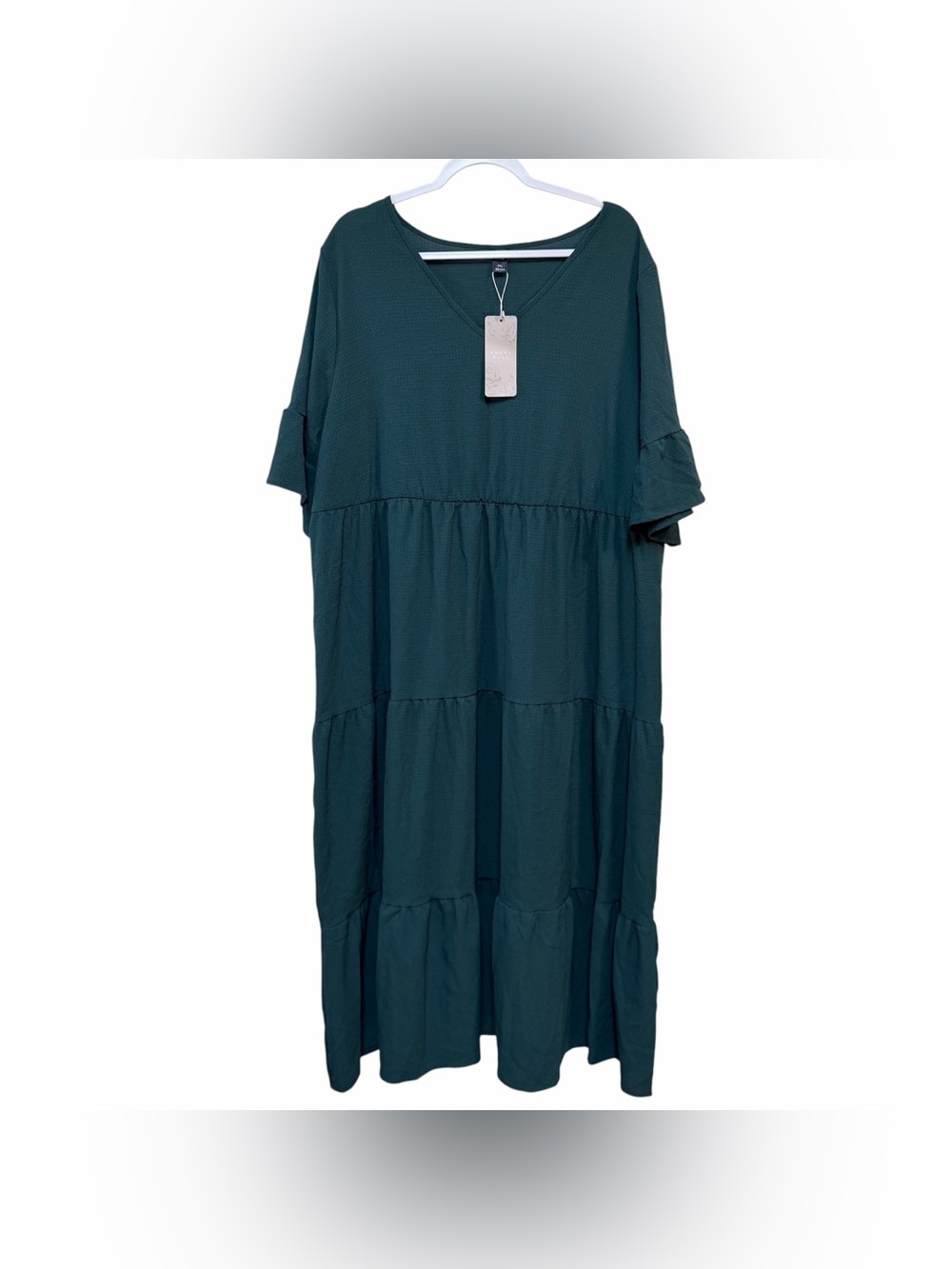 Emery Rose Tiered V-Neck Maxi Dress in Dark Green, 3XL